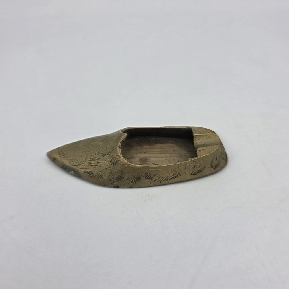 Vintage Shoe Ashtray Incense Holder Solid Brass‎ Etched Slipper Engraved India